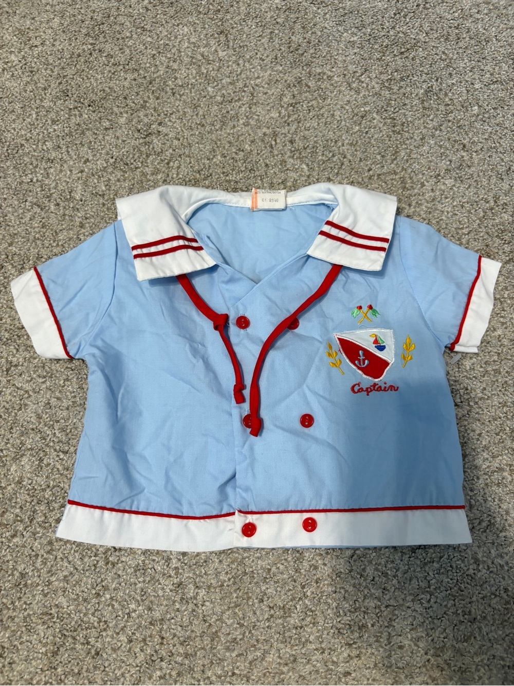 Vintage Adorable Sailor Baby Shirt 12 months blue white Captain Sea Nautical